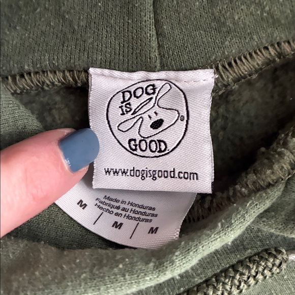 Dog is Good Hoodie Campfire Graphic Green Womens Medium Camping Never Camp Alone - Picture 6 of 7